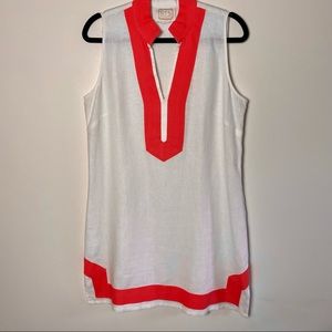 Sail To Sable (STS) Large White & Coral Sleeveless Shift Dress